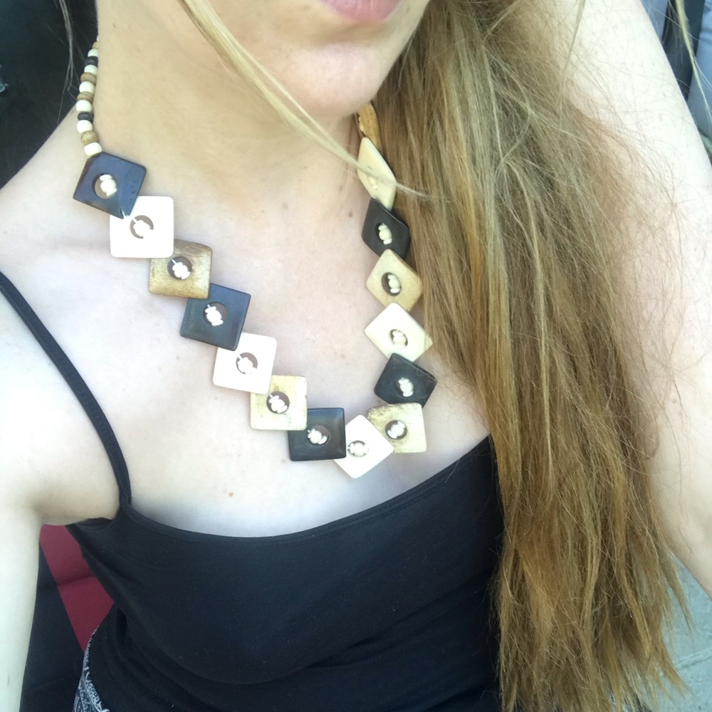 Egyptian Bone and Wood Necklace - Picture 8 of 11